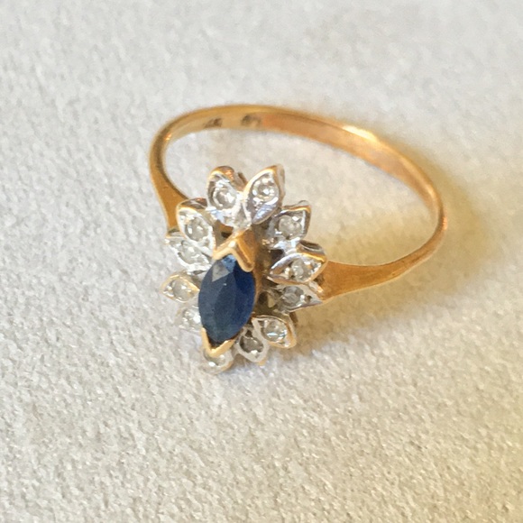 Antique Sapphire & Diamond 14k Yellow gold ring - Picture 5 of 10